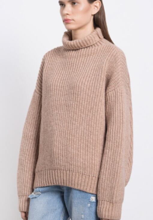 Anine Bing Sweaters - Anine Bing Sydney Turtleneck Sweater Tan Alpaca Wool Blend Ribbed Knit Small
